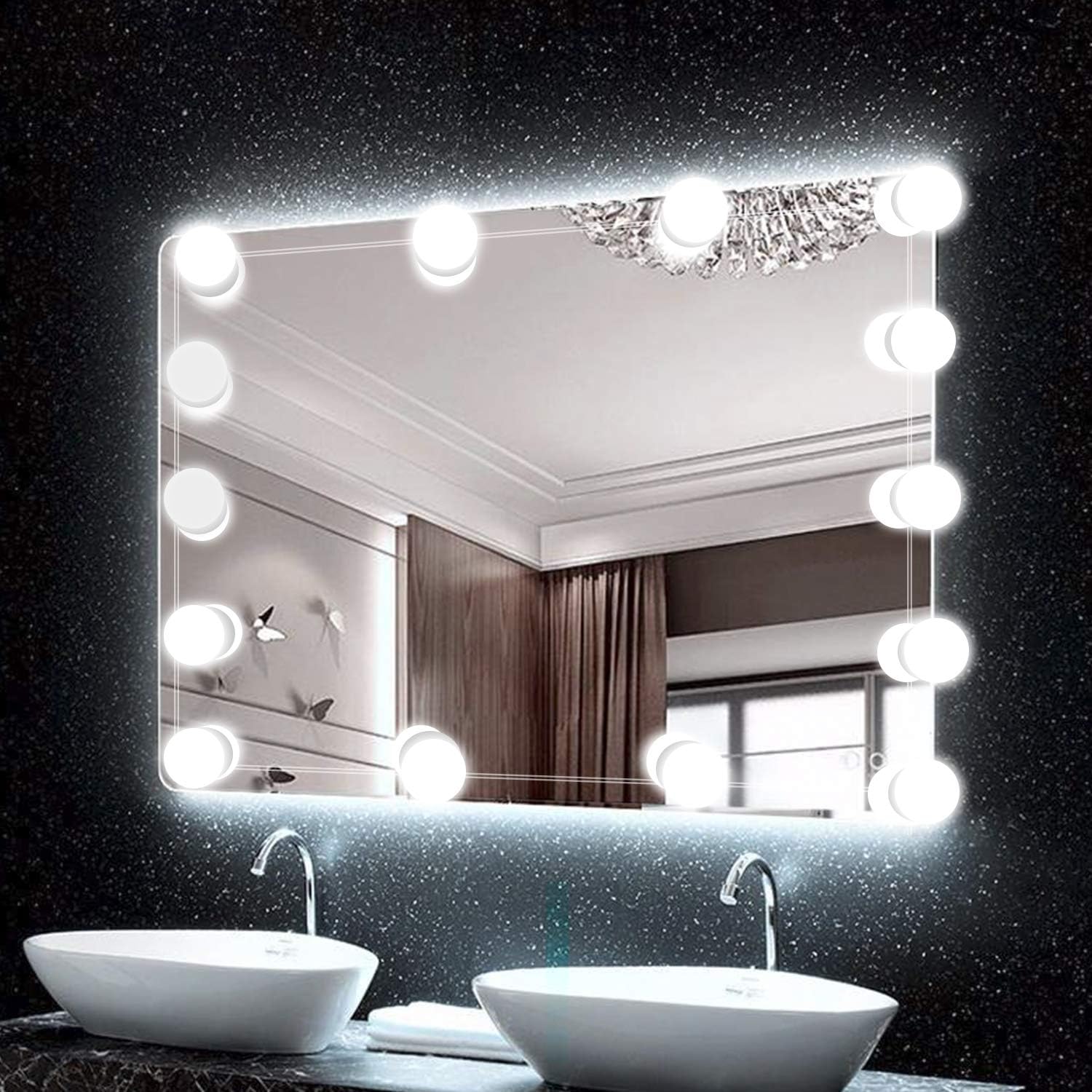 Hollywood LED Vanity Lights Strip Kit, with 14 Dimmable Light Bulbs for Full Body Length Mirror & Bathroom Wall Mirror, Plug in Mirror Lights with Power Supply, White (No Mirror Included): Home Improvement