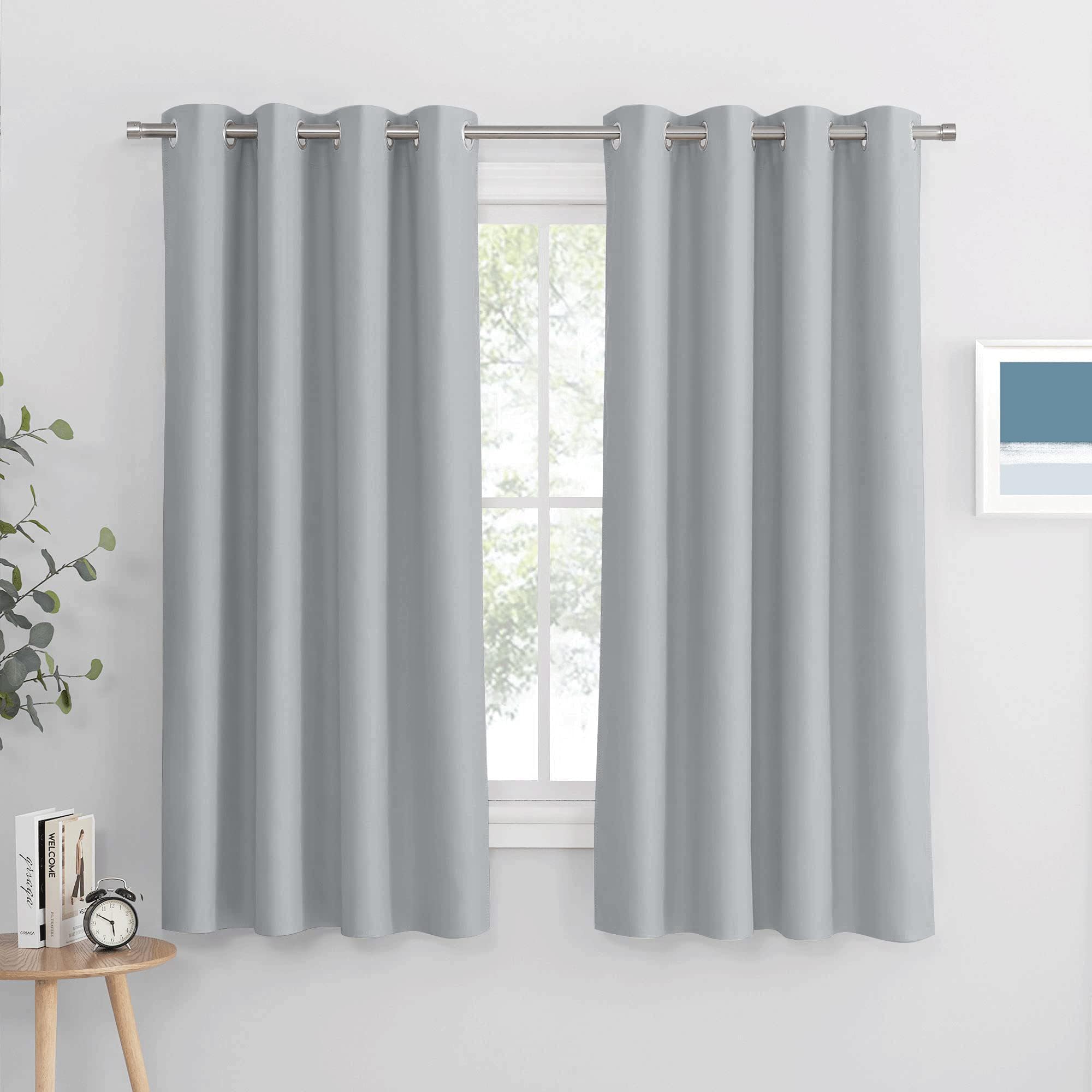 PONY DANCE Silver Grey Noise Reducing Curtains with Eyelet - 63 Drop Blackout Thermal Curtains & Drapes Super Soft Decorative Panels for Living Room/Bedroom, 52 x 63 Inches, 2 Panels