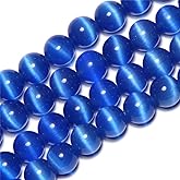 8mm Royal Blue Cat Eye Beads Round Semi Precious Gemstone Loose Beads for Jewelry Making (47-50pcs/strand)