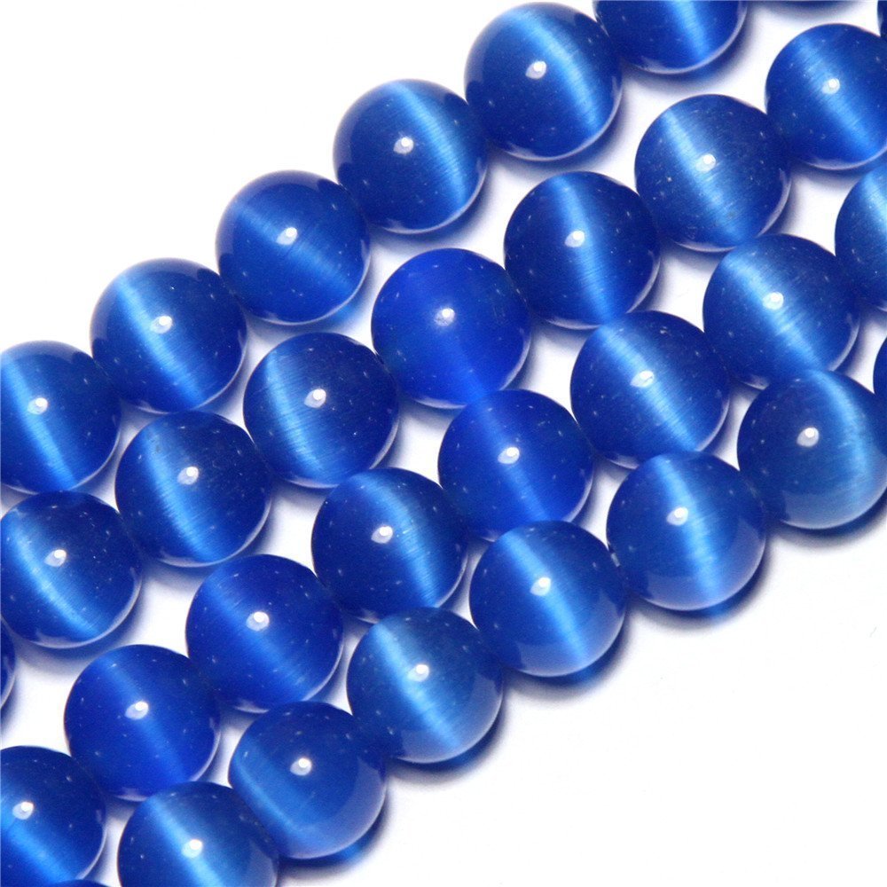 10mm Royal Blue Cat Eye Beads Round Semi Precious Gemstone Loose Beads for Jewelry Making (38-40pcs/strand)