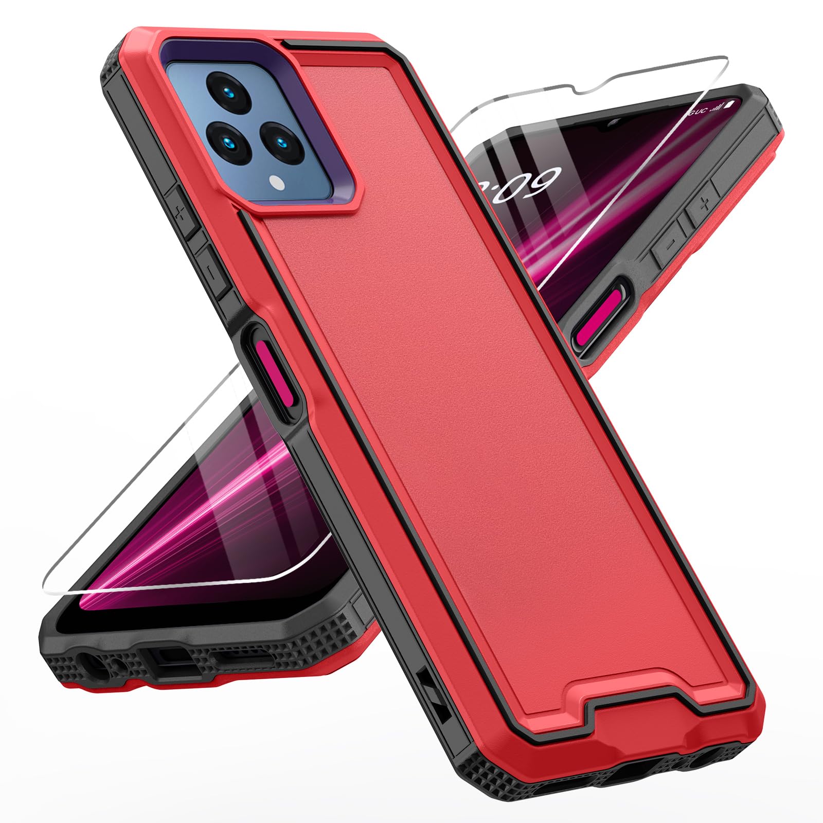 LEKEVO for REVVL 6 5G / REVVL 6X 5G Phone Case, with Screen Protector & Camera Lens Cover, Heavy Duty Dual Layer Phone Case, Military Grade Drop Proof Rugged Protective Shell (Red)