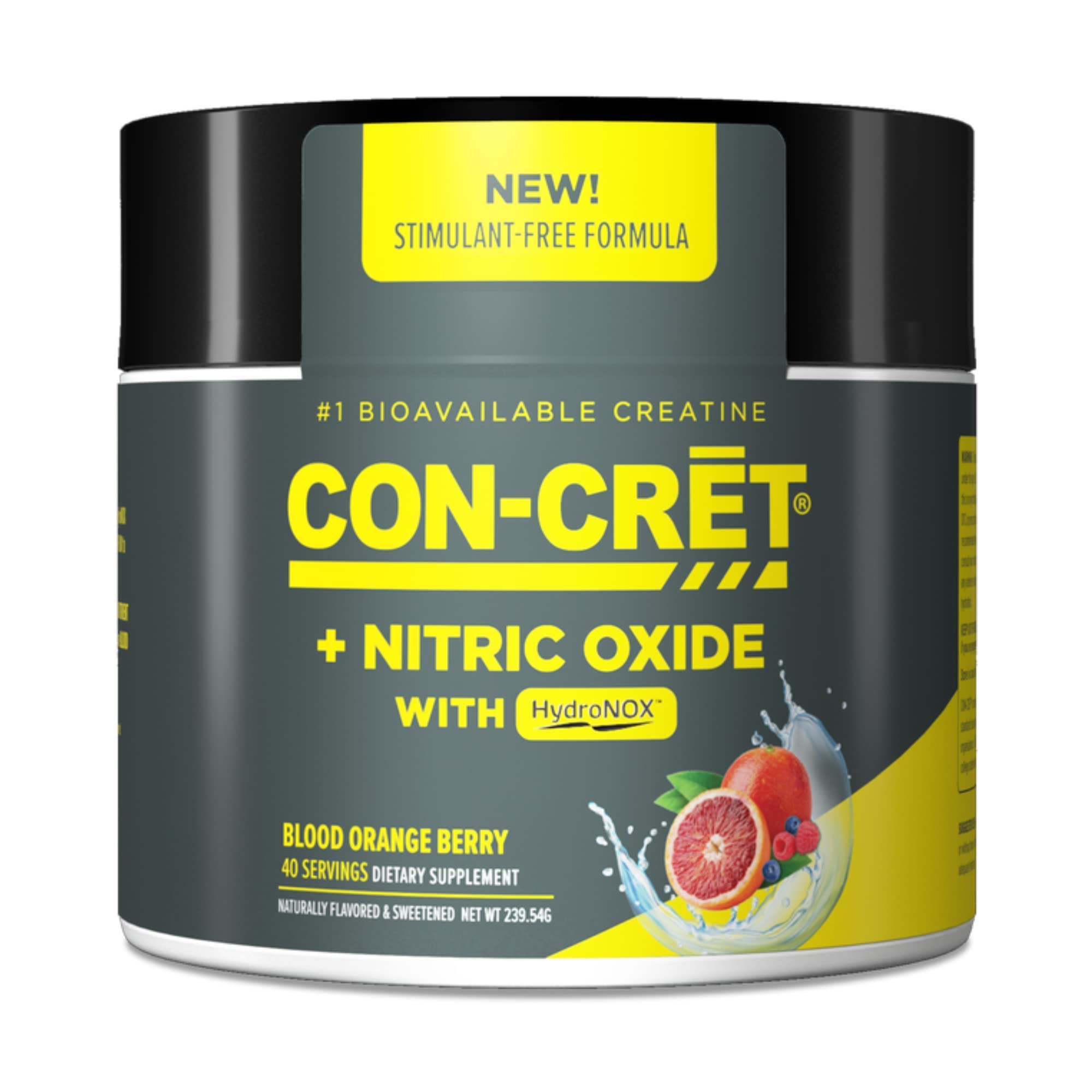 CON-CRET+ Nitric Oxide Booster | Creatine HCl with Citrulline HCl & Beet Root Powder to Support Circulation, Heart Health | Stimulant-Free Preworkout | Blood Orange Berry Flavored (40 Servings)