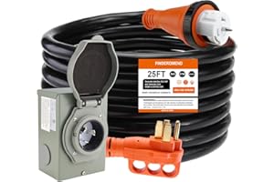 Finderomend 25 ft 50 Amp Generator Cord and Power Inlet Box Combo Kit, Pre-Drilled Generator Power Cord NEMA 14-50P to SS2-50R Extension Cord, for RV Truck Trailer Motorhome, 125/250 Volts