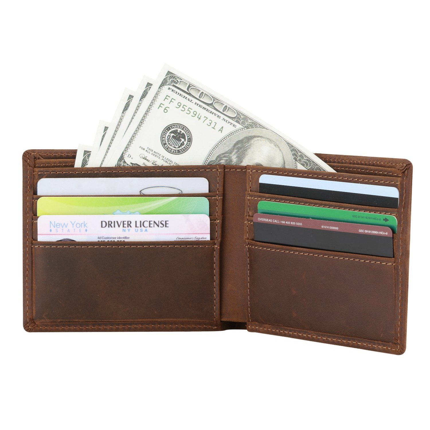 Men\'s Long Trifold Wallet with Zipper Genuine Leather Money Bag Card Case (coffee)