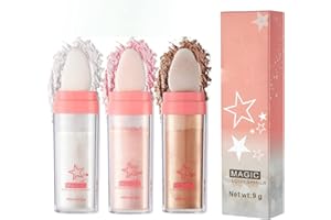 JISKG 3 Color Glitter Powder Highlighter Makeup, Body Brightens the Natural Three-Dimensional Face Blusher Fairy Highlight Patting Powder.