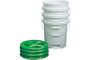 Consolidated Plastics 5 Gallon White Food Grade Buckets with Bottom Grip Handle & Gamma Seal Lids, BPA Free Container Storage, Durable HDPE Pails, Made in USA (3 Pack, Green Lids)