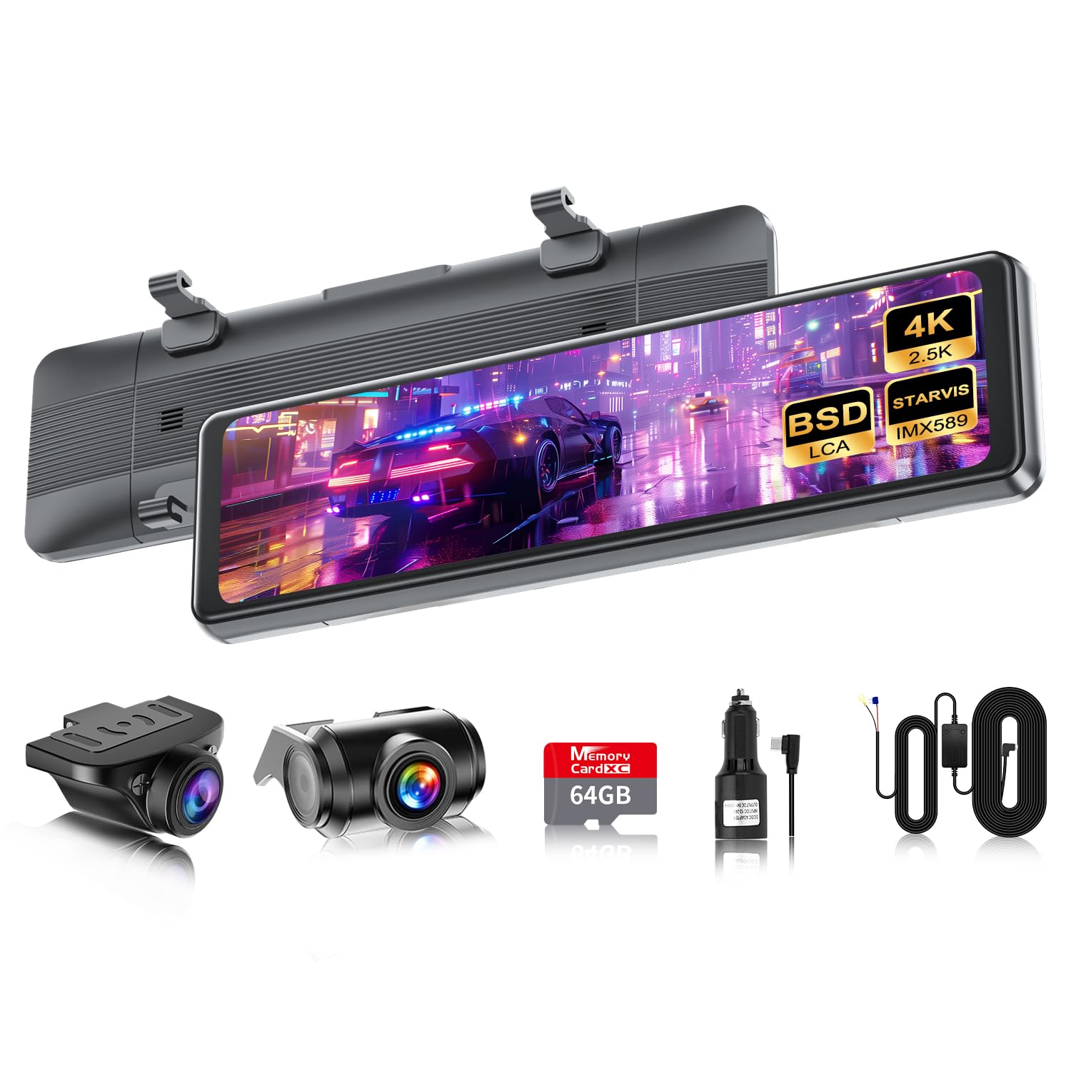 【再進化分離式・64GBカード付属・4K・BSD運転補助・降圧ケーブル付属 】 ドライブレコーダー ミラー型 分離【フロント 4k+リア 2.5Kへ進化】 IMX415センサー 800万画素 音声制御 WDR機能 駐車監視 GPS 電波干渉対策 暗視機能 録画再生 リアカメラ 防水 目眩防止ガラス デジタルインナー タッチパネル ドラレコ 温度対策 日本語取説付商品画像