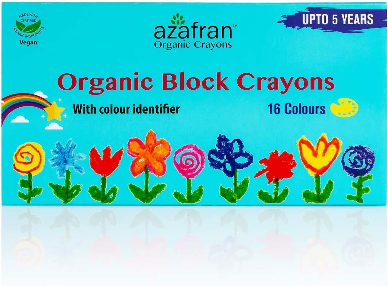 Azafran Organic Crayons Organic Block Crayons, 16 Colors Plant-Derived Ingredients, Non-Greasy, Eco Friendly, Food Grade Colors, For Toddlers, Fun With Playing and Stacking - 120 Grams - Image 4
