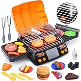 cute stone Toy BBQ Grill Set, 2-Layer Kids Playset with Play Food, Realistic Smoke Sound & Light Effects, Kitchen Utensils Ac