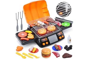 cute stone Toy BBQ Grill Set, 2-Layer Kids Playset with Play Food, Realistic Smoke Sound & Light Effects, Kitchen Utensils Ac
