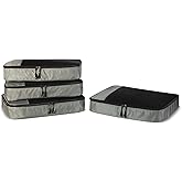 Amazon Essentials 4-Piece Packing Cubes Travel Accessories Set, Luggage Organizer with Double Zipper, Mesh Top, 100% Polyester, Large, Gray (Previously Amazon Basics)