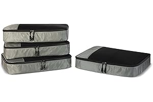 Amazon Essentials 4-Piece Packing Cubes Travel Accessories Set, Luggage Organizer with Double Zipper, Mesh Top, 100% Polyester, Large, Gray (Previously Amazon Basics)