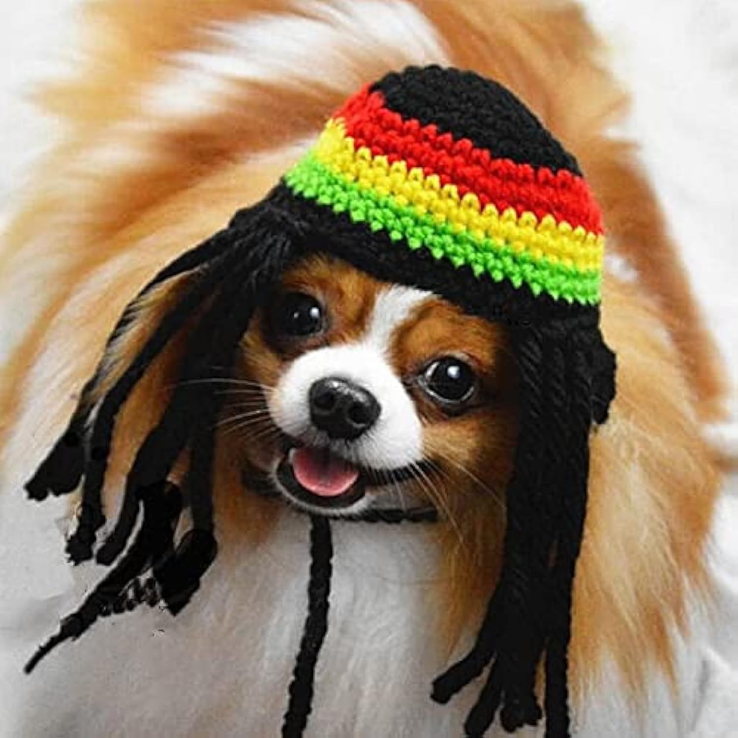 Photo 1 of Dog Knitted Hat with Dreadlocks,Dog Winter Woolen Cap Cool Cat Headwear Puppy Costume Cosplay Hat Party Accessories for Christmas Pet Birthday Holiday