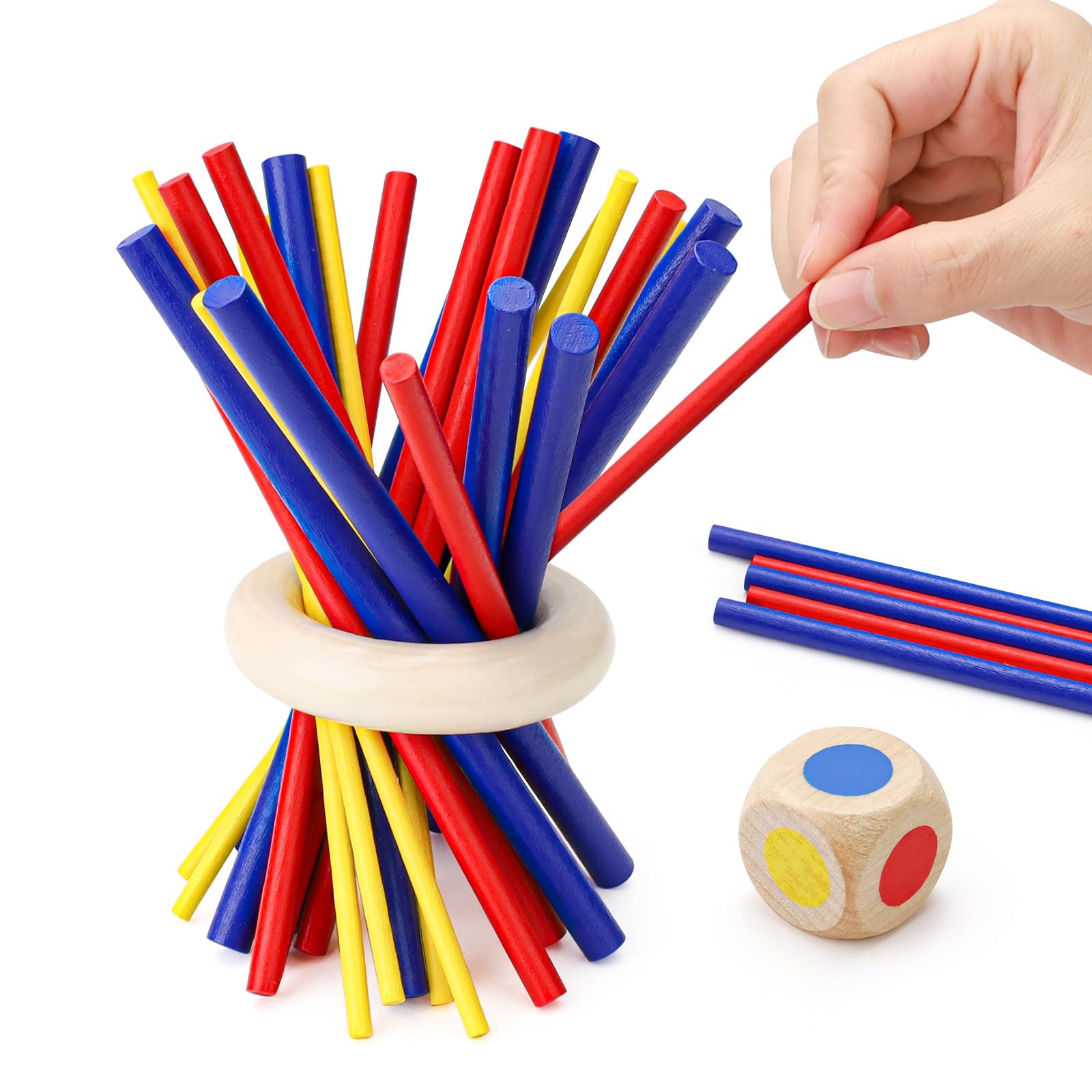 Chihutown Pick Up Sticks Original Game For Family, Pick-up Sticks Games,Balance & Fun Wooden Stick for Train Balance & Patience,Mikado Stick Games,pickup stick game (Blue,Red,Yellow)