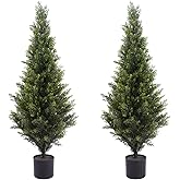 ENGREEN Artificial Cedar Topiary Trees 3FT Tall 2 Set,Outdoor Indoor Realistic Faux Pine Plants,Fake Outdoor Plant Fake Trees for Front Porch Garden Decor
