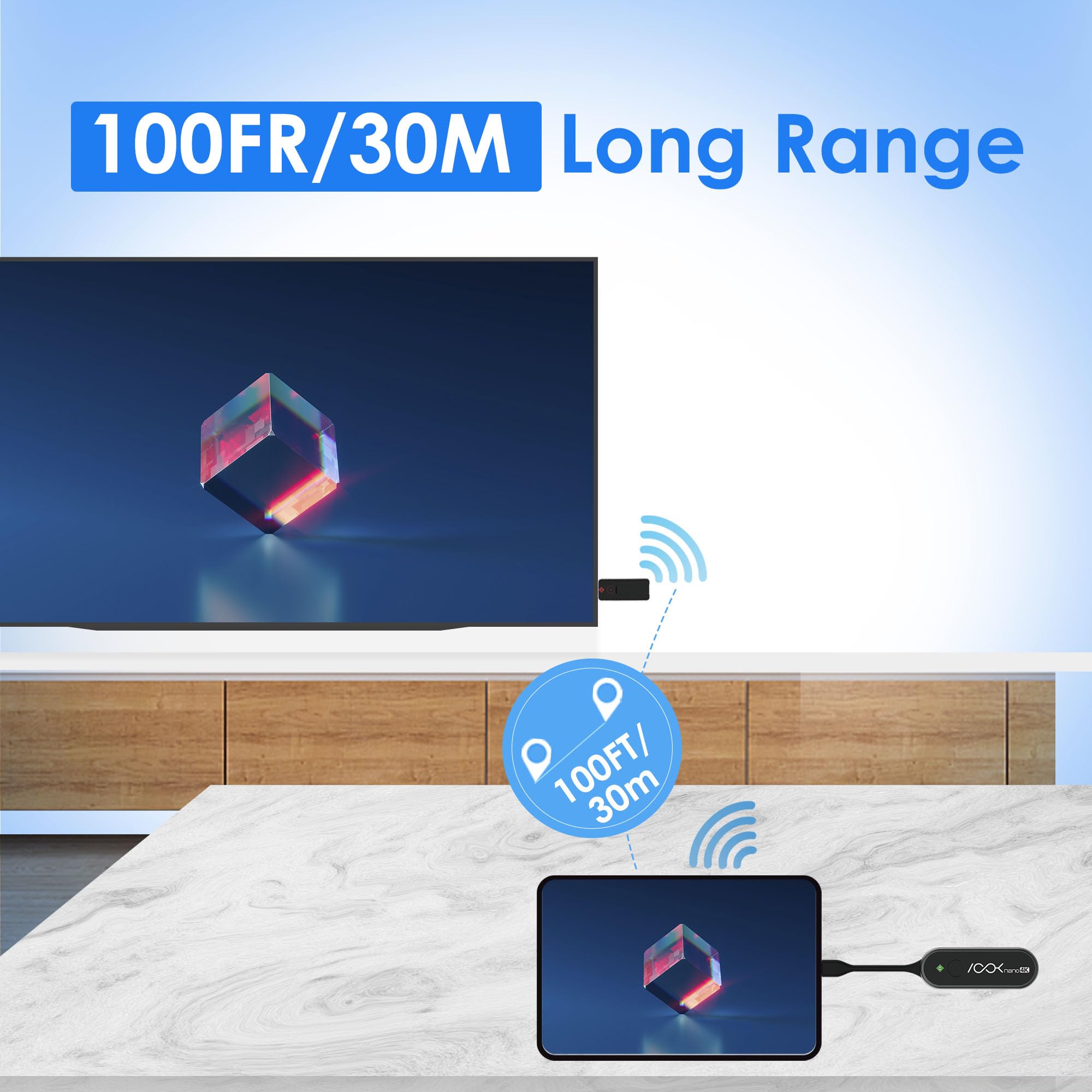 USB C Wireless Transmitter and HDMI Receiver 4K, 2.4/5G HDMI Extender 131FT, Wireless Display Adapter to Cast Video/Audio from Laptop, MacBook, iPad, iPhone 15/16 to Projector, HDTV-Ask Nano 4k