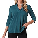 Seta T Women's 3/4 Sleeve Tops V Neck Pleated Dressy Casual Tops Trendy Work Fall Clothes