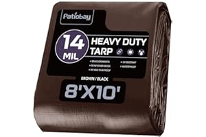 Patiobay Tarp 8x10FT, 14 Mil Large Tarps Heavy Duty Waterproof with Grommets Every 23.6", 420D Thick Plastic Tarp, UV Resistant Tear&Fade Resistant, Reinforced Edges for Outdoor Pool Camp Tent