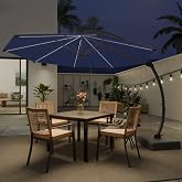 Kingdura 11ft Offset Cantilever Patio Umbrella with Solar Lights, Large Round Outdoor Umbrella with Base Included, Aluminum Frame, 360&deg; Rotation &amp; Infinite Tilt for Deck Pool Backyard, Dark blue