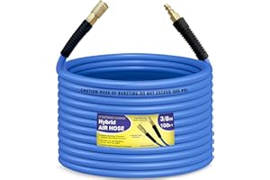 WHISPERING WONDER Air Compressor Hose 3/8 in x 100 ft, 300 PSI Heavy Duty Hybrid Air Hose with Quick Coupler and Plug Kit, Lightweight, Kink Resistant, All Weather Flexibility with Bend Restrictors, Blue