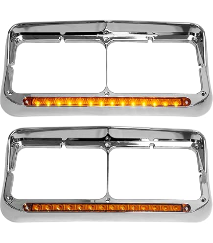 Yuanone Headlight Bezel With Chrome 12 LED Amber Light For Kenworth T170 T270 T370 T440 T470 T660 T800 Trucks, Amber LED with Clear Lens (A Pair
