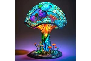 ZZXIAOJIE Mushroom Table Lamp, Retro Painting Table Lamp, Bohemian Resin Decorative Bedside Lamp, Stained PVC Flower Animal Series Night Light Bedside Bedroom Decoration (A)