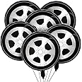 Lewtemi 6 Pcs Wheel Tire Balloons 18 Inch Race Car Balloons Race Car Party Decorations Foil Large Birthday Party Supplies Decorations Black White
