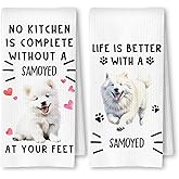 ArtisaEura Samoyed Gifts Kitchen Towels, Samoyed Dog Dish Tea Towels for Kitchen Decor, Dog Lover Mom Dad Gifts Decorative Hand Towel, 16x24 Inches Set of 2