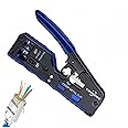 RJ45 Crimp Tool PassThrough,Cat7 Cat6A Cat6 Cat5e Cat5 RJ45 Crimping Tool,Pass Through Crimper Ethernet crimping Tool,All-in-One Stripping Cutting Crimping tool