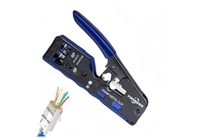 YWNEGWE RJ45 Crimp Tool PassThrough,Cat7 Cat6A Cat6 Cat5e Cat5 RJ45 Crimping Tool,Pass Through Crimper Ethernet crimping Tool,All-in-One Stripping Cutting Crimping tool