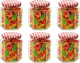 Offer Shop Glass Jars 280ml Hexagonal Red Gingham Lid - 6 Set view 5