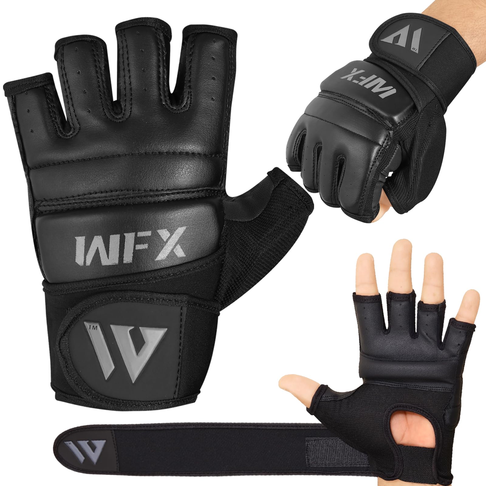 WFX Punch Bag Boxing Gloves Karate Mitts MMA Body Combat Taekwondo Training Martial Art Fighting Grappling Muay Thai (Jet Black, XL)