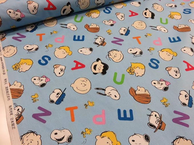 Amazon スヌーピー ピーナッツ ライトブルー オックス生地 キャラクター 生地 布地 プリント コットン 入園 布 生地 通販