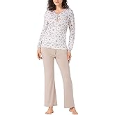 lulukaka Women's Bamboo Rayon Pajama Set, Long Sleeve Cooling Pjs 2 Piece Soft Loungewear Sleepwear Button Up Lovely Print