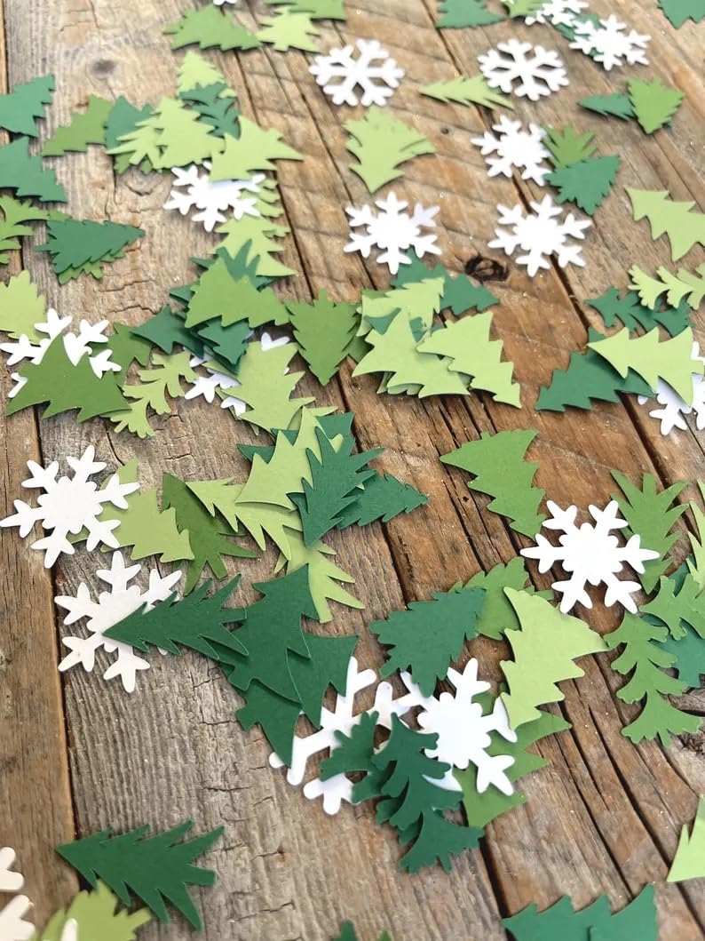 Photo 1 of 100PCS Snowflake and Evergreen Tree Table Confetti,Winter Wonderland Party Decoration for Bridal Shower Bachelorette Party Decor