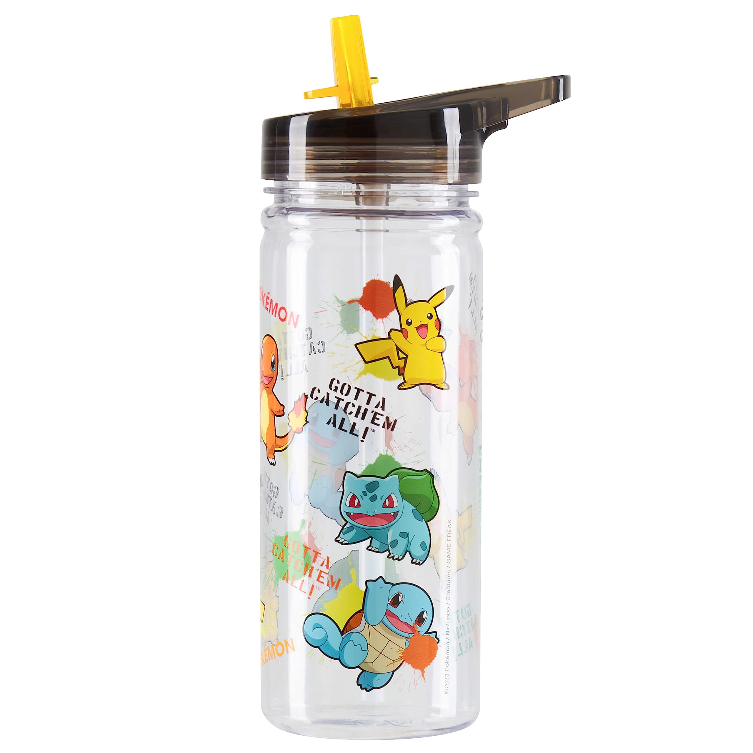 Pokemon Water Bottle with Straw for Kids Tweens Pikachu 580ml Leak Proof BPA Free Plastic Drink Bottle for Travel Sports School Supplies Anime Gifts