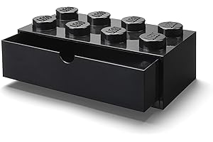 ROOM Copenhagen Lego Storage Brick 8 Desk Drawer, 8-Stud Stackable Tabletop Storage Box, 12.4 x 6.2 x 4.4 in, Black