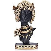 XIYOUQI African American Woman Bust Statue, Vintage African Figurines and Sculptures, Elegant Art Decor for Home and Office, Ornamental Accent for Living Room, Bookshelf – Perfect Housewarming Gift