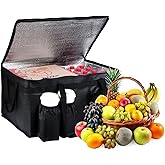 JIELUO Food Delivery Bag,3XL Insulated Food Transport Bag with Cup Holder - Reusable Cooler Bag for Cold and hot Food with lid and Double Zipper