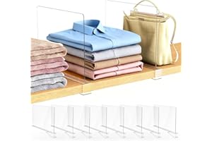 Ginbel Direct 8 Pack Closet Shelf Dividers Organizer Purse Clothes Organization Acrylic Clear Tall Divider Separators for Wood Wire Thick Shelves Kitchen Office Bookshelf Storage Handbags Bag Sweater