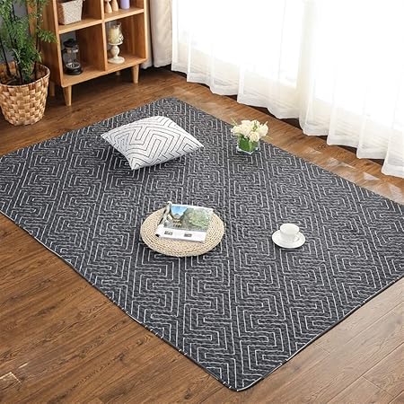 Liveinu Tappeto Cotone Pieghevole Tatami Giapponese Strisciante Stuoia Del Gioco Con Antiscivolo Lavabili Cameretta Tappetino 90x160cm Geometrico Nero