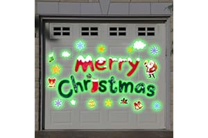 NDLT Magnetic Garage Door Christmas Decorations, 32 Pcs All in One Glow in The Dark Merry Christmas Garage Door Magnetic Decals, Christmas Garage Door Magnets for Window, Door and Outdoor Garage