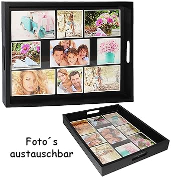 alles-meine.de GmbH großes Tablett - für - 9 große Fotos & Bilder - rechteckig - Vintage - Foto Serviertablett aus Holz - sch
