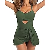 MAXTOOA Womens One Piece Swimsuits Tummy Control Cutout Bathing Suit Gold Metal Swim Dress Adjustable Straps Swimwear