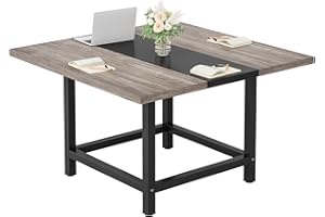 LITTLE TREE 39-Inch Square Small Conference Room Table for 4 People, Wood Computer Desk for Home Office, Small Space (Chair not Included)