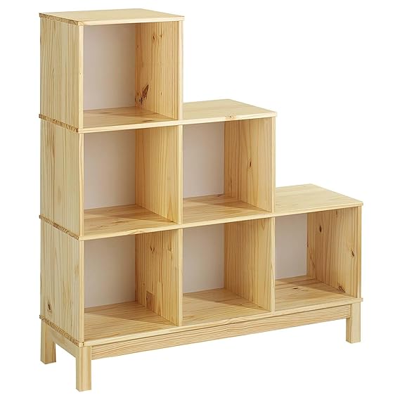 IDIMEX Stufenregal Treppenregal Gestell Regal Bücherregal Holzregal Logo mit 6 Fächer, Kiefer massiv Natur