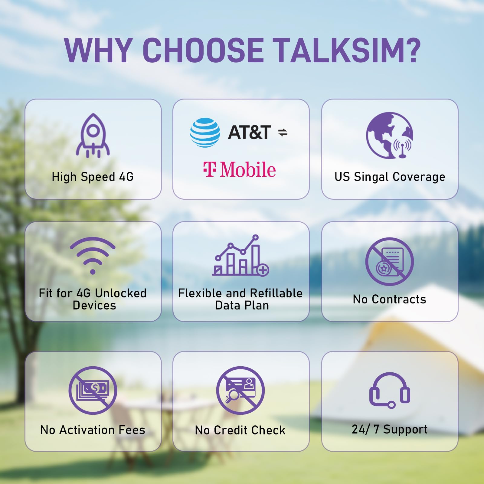 TALKSIM Data SIM Card 24GB 365Days, 4G LTE USA Data Only SIM Card Support AT&T, T-Mobile and Verizon Network, Compatible with Unlocked Security Camera/Trail Hunting/WiFi Mobile Hotspot, No Contract