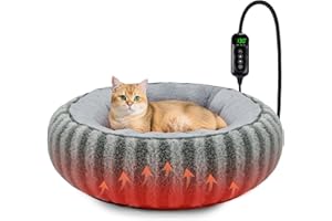 TOVVE Toove Heated Cat Bed Indoor - Heating Donut Pet Bed for Cats and Small Dogs, Ultra Soft & Cozy Sleeping Cat Beds, Machine Washable, Safe Warming with Timer and Temperature Control, 20''x20''x6'' Small