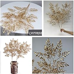 CATTREE Artificial Gold Leaves, Plastic Plants