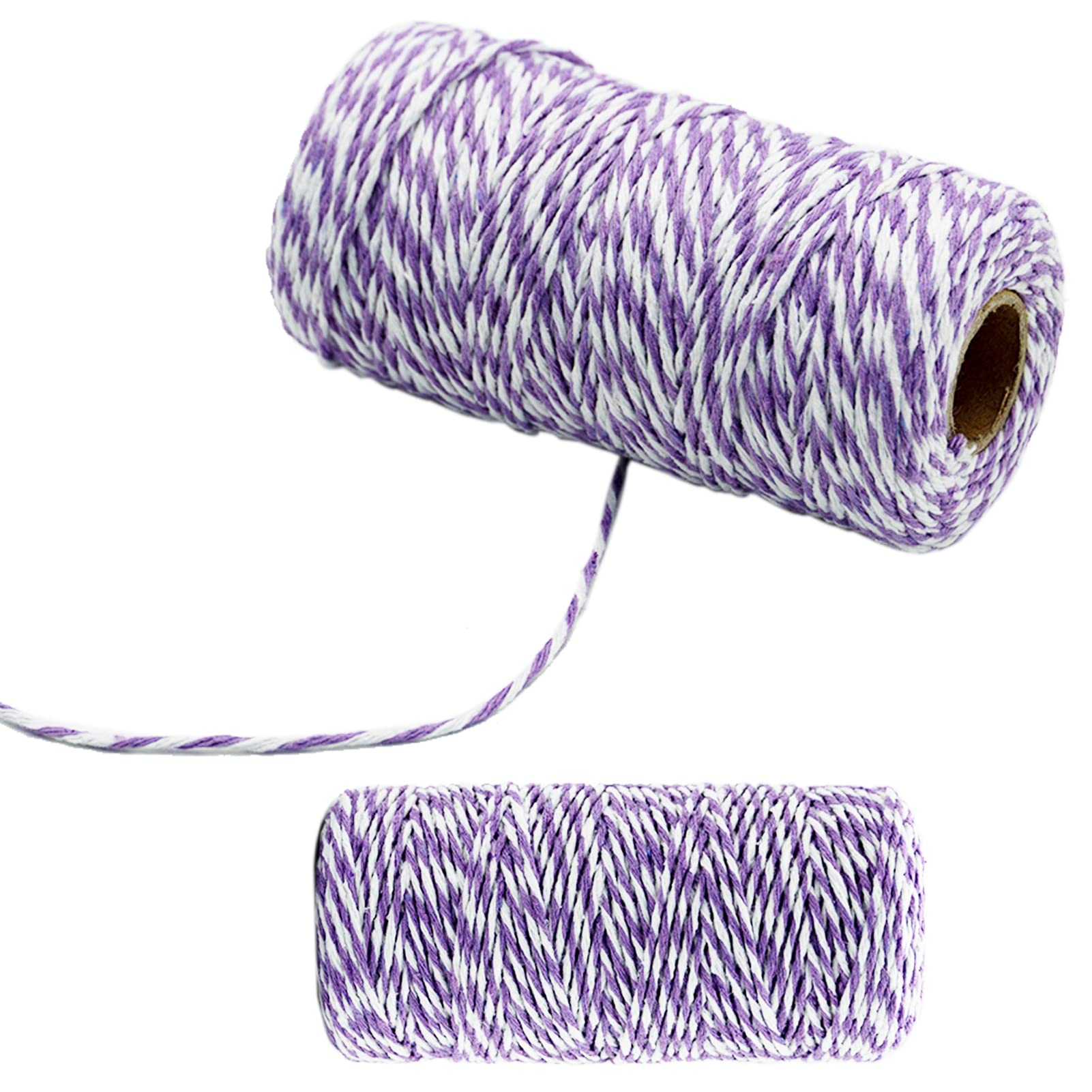100M Dark Purple and White DIY Crafts Cotton Twine String, 1.5mm Coloured Craft Cord for DIY Crafts, Handmade Arts, Knitting,Wall Hanging,Gardening and Gift Wrapping